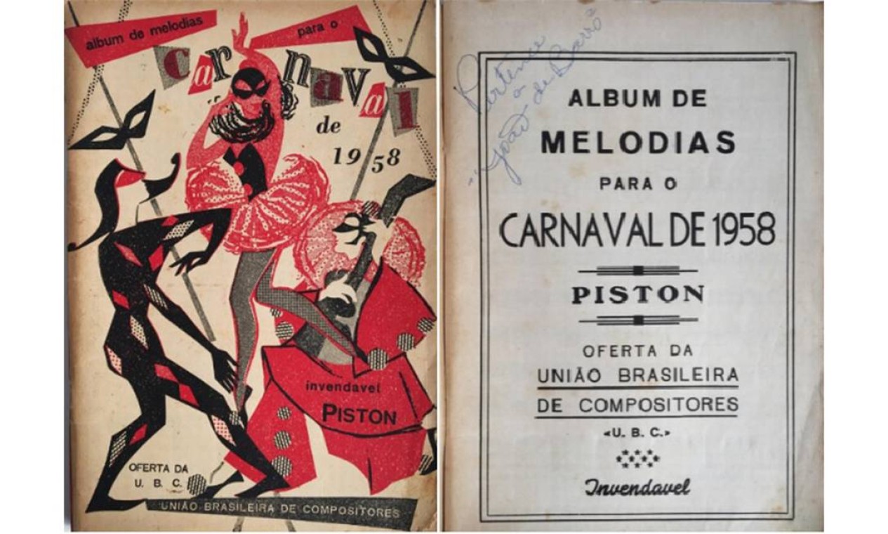 Álbum de melodias para o carnaval de 1958 com assinatura de João de Barro: disputa estava em R$ 30 Foto: Reprodução / Letra Viva Leilões
