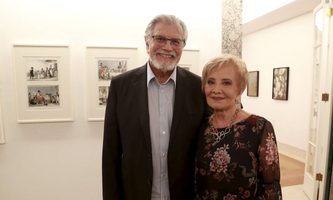 Tarcísio Meira e Glória Menezes na inauguração do museu na casa de Roberto Marinho em abril de 2018 Foto: Marcos Ramos / Agência O Globo