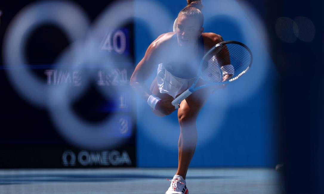 A grega Maria Sakkari em sua sua partida da primeira rodada contra Anett Kontaveit, da Estônia Foto: EDGAR SU / REUTERS