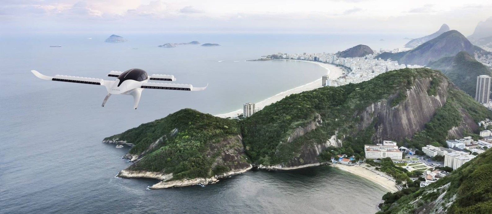 Simulação de voo do modelo de eVTOL da alemã Lilium, que a Azul quer trazer ao Brasil a partir de 2025 para trajetos curtos, como Rio-Búzios ou São Paulo-Guarujá Foto: Reprodução / Divulgação