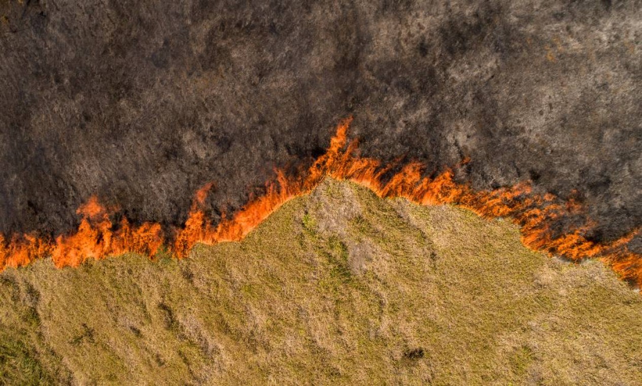 Rápido e implacável. Fogo engole as montanhas, apesar dos esforços de moradores, bombeiros e brigadistas Foto: Brenno Carvalho / Agência O Globo