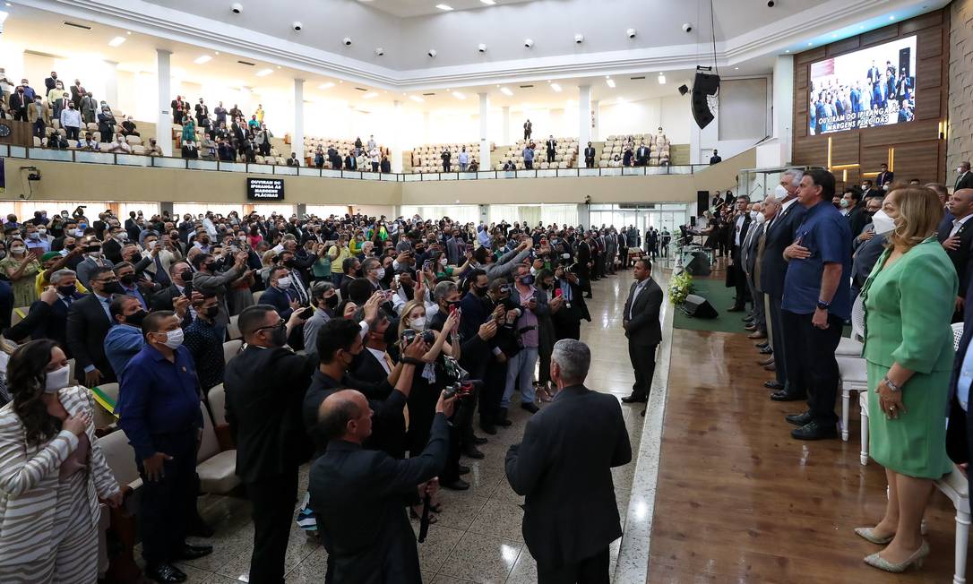 O presidente Jair Bolsonaro participa de culto com líderes evangélicos em Goiânia Foto: Alan Santos/Presidência