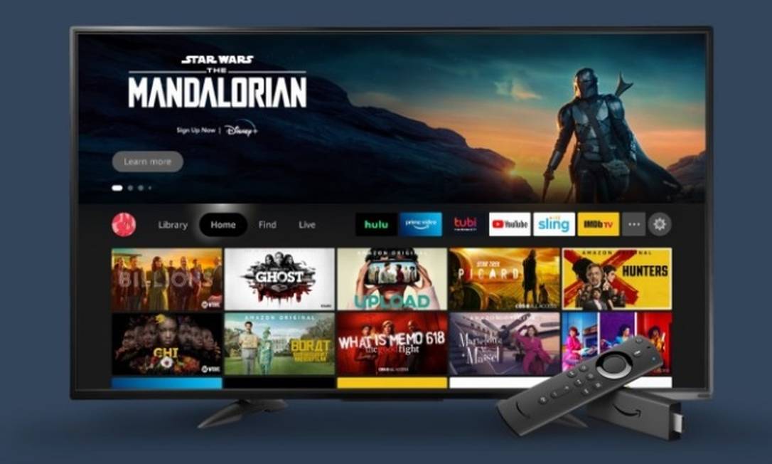 Amazon lança modelos de smart TV de marca própria, com preços variando de US$ 370 a US$ 1.100. Na foto, o dispositivo Fire TV Foto: Divulgação