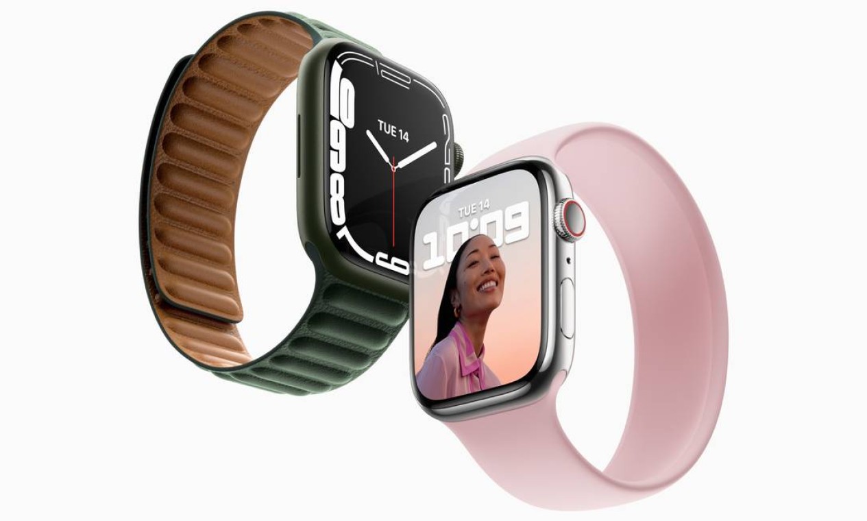 Apple lança nova versão 7 de seu relógio com pulseiras de várias cores Foto: Divulgação