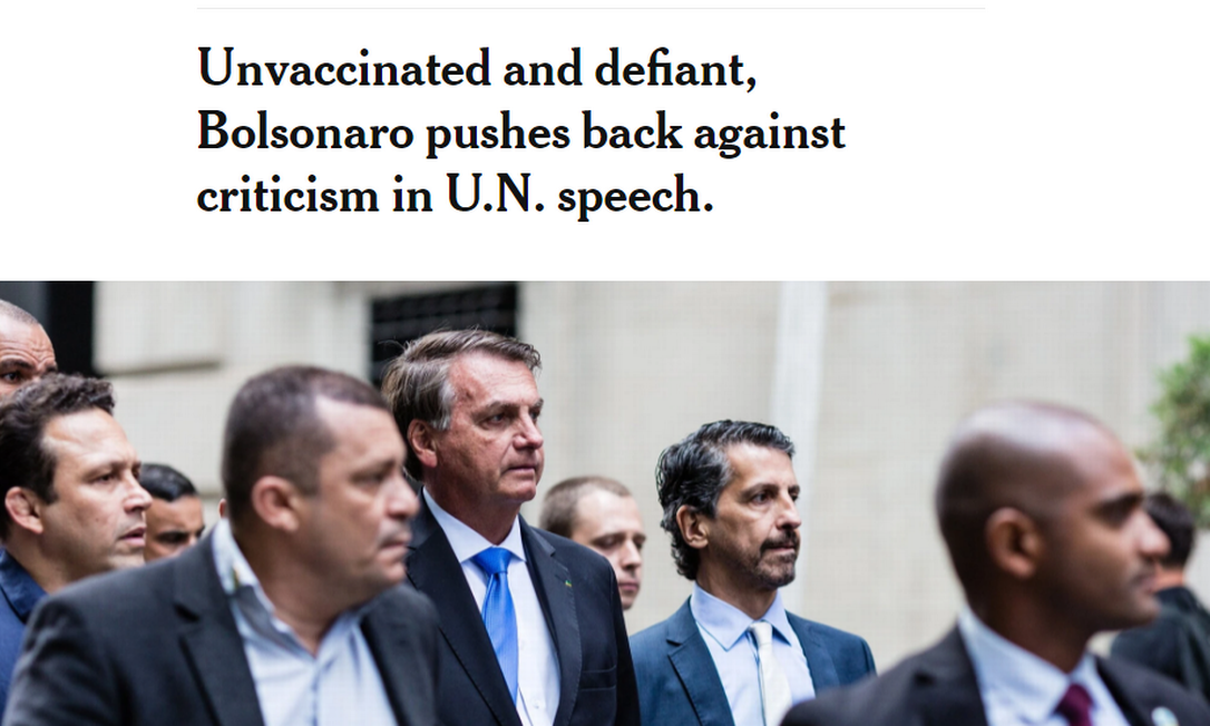 New York Times destacou que Bolsonaro 'não vacinado e provocador' Foto: Reprodução