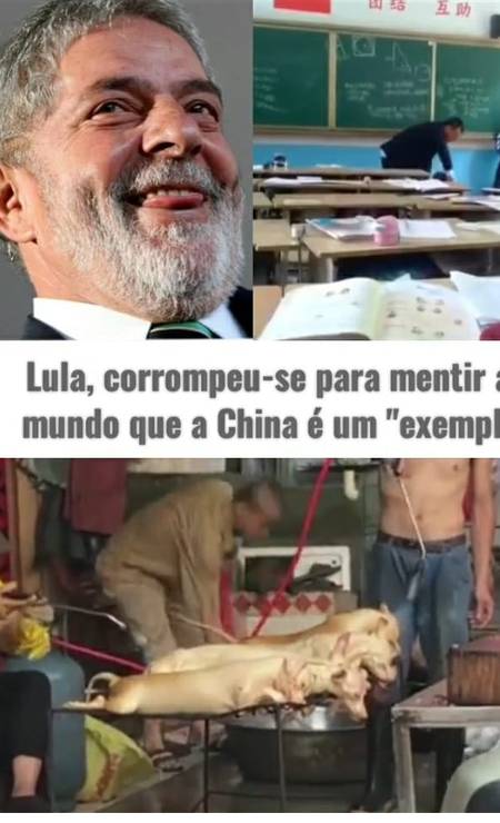 Em outro momento do vídeo com Lula, uma criança leva surra de suposto professor chinês dentro de sala de aula Foto: Reprodução