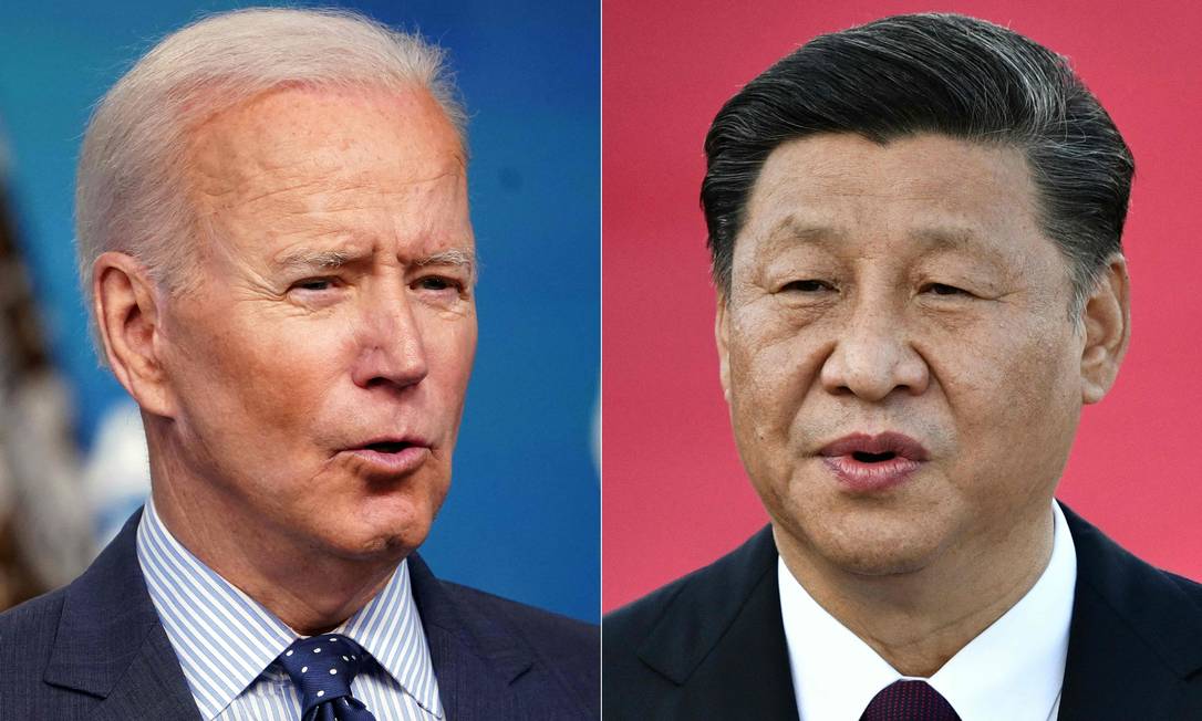 Montagem de fotos com os presidentes dos EUA, Joe Biden, e da China, Xi Jinping Foto: MANDEL NGAN e ANTHONY WALLACE / AFP