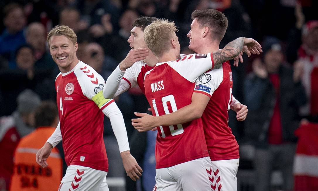 Dinamarca soma oito jogos nas Eliminatórias da Europa e nenhum gol sofrido Foto: LISELOTTE SABROE / AFP