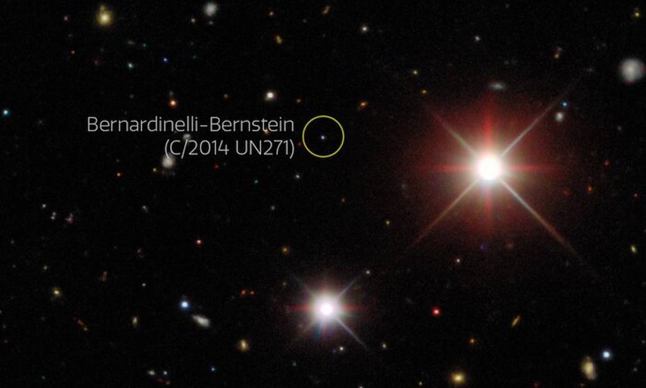 Imagem obtida pelo projeto Dark Energy Survey (DES) mostra o cometa em outubro de 2017, a 25 unidades astronômicas do Sol Foto: Dark Energy Survey/DOE/FNAL/DECa