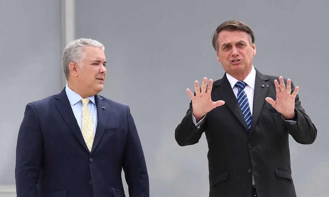 Os presidentes da Colômbia, Iván Duque, é recebido pelo presidente Jair Bolsonaro no Palácio do Planalto Foto: Evaristo Sá/AFP
