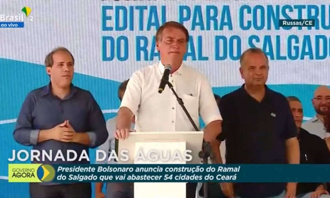 O presidente Jair Bolsonaro durante discurso em Russas (CE) Foto: Reprodução TV Brasil