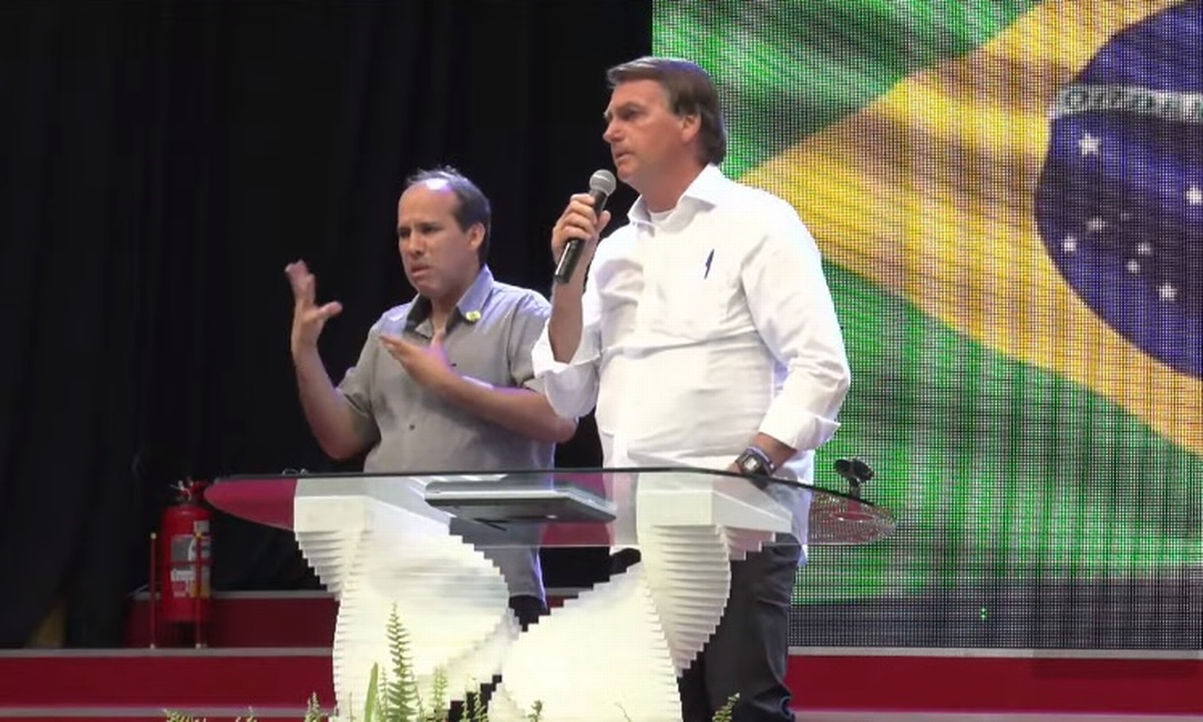 O presidente Jair Bolsonaro discursa durante evento evangélico em Roraima Foto: Reprodução/Youtube
