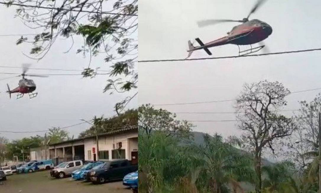Foto do momento em que o helicóptero foi sequestrado. Vídeos circularam na internet Foto: Reprodução