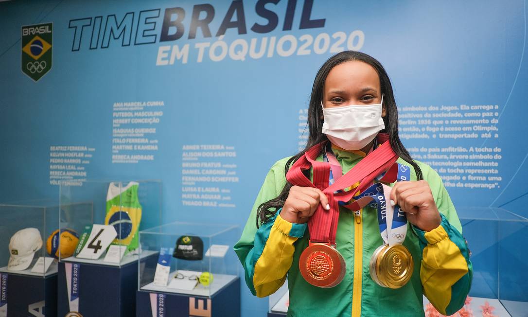 Rebeca Andrade participa de lançamento de exposição com itens usados por atletas nas olimpíadas de Tóquio Foto: Luciano Faria / COB