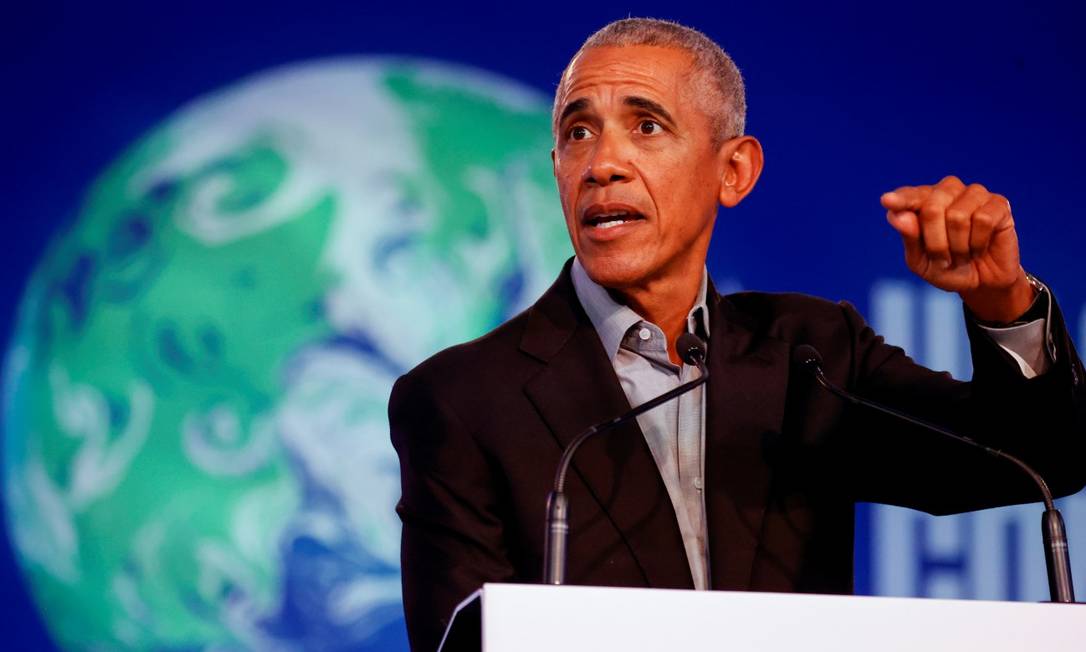 Ex-presidente Barack Obama durante discurso na COP26, a conferência da ONU sobre o clima Foto: PHIL NOBLE / REUTERS