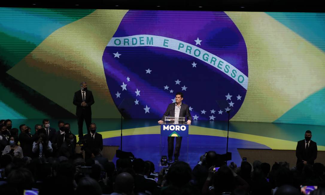 Em Brasília, ex-ministro Sergio Moro se filia ao Podemos e abre caminho para sua pré-candidatura à Presidência em 2022. Foto: Cristiano Mariz / Agência O Globo