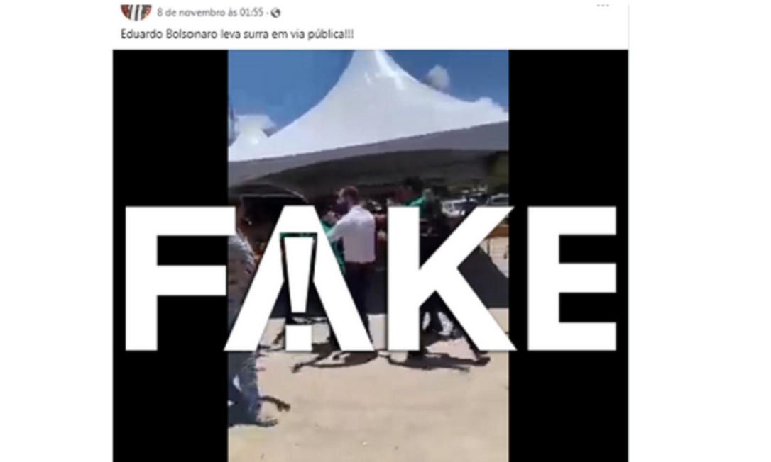 É #FAKE que vídeo mostre Eduardo Bolsonaro sendo agredido por multidão na rua Foto: Reprodução