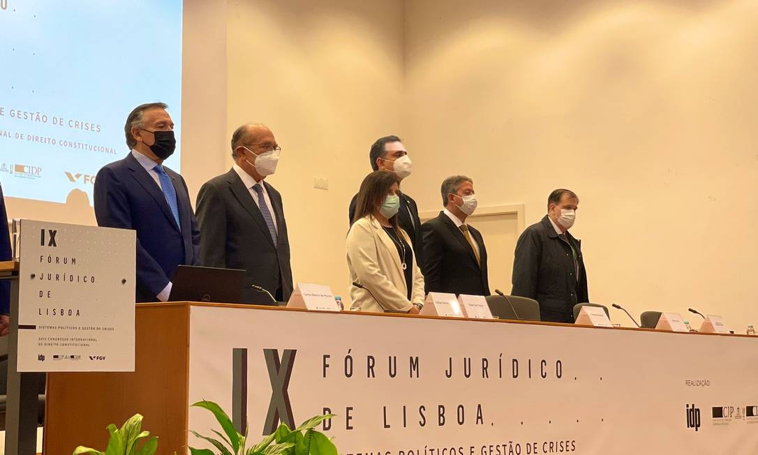Fórum Jurídico de Lisboa reúne Gilmar Mendes, Arthur Lira, Rodrigo Pacheco e nomes da área jurídica e política Foto: Reprodução/Twitter