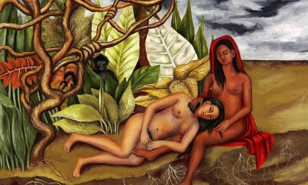 'Dos desnudos em el bosque (La tierra misma)' (1939), de Frida Kahlo. A tela foi arrematada por US$ 8 milhões em leilão da Christie’s, em Nova York Foto: Reprodução