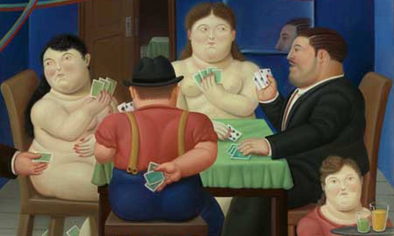 'Los jugadores de cartas II', de Fernando Botero. A tela do artista colombiano foi vendida por U$1,69 milhão. Foto: Reprodução