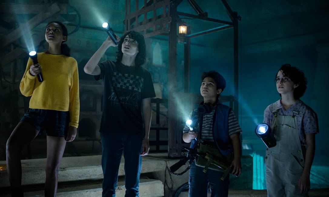 Lucky (Celeste O'Connor), Trevor (Finn Wolfhard), Podcat (Logan Kim) and Phoebe (McKenna Grace) in Columbia Pictures' GHOSTBUSTERS: AFTERLIFE. Foto: Kimberley French 