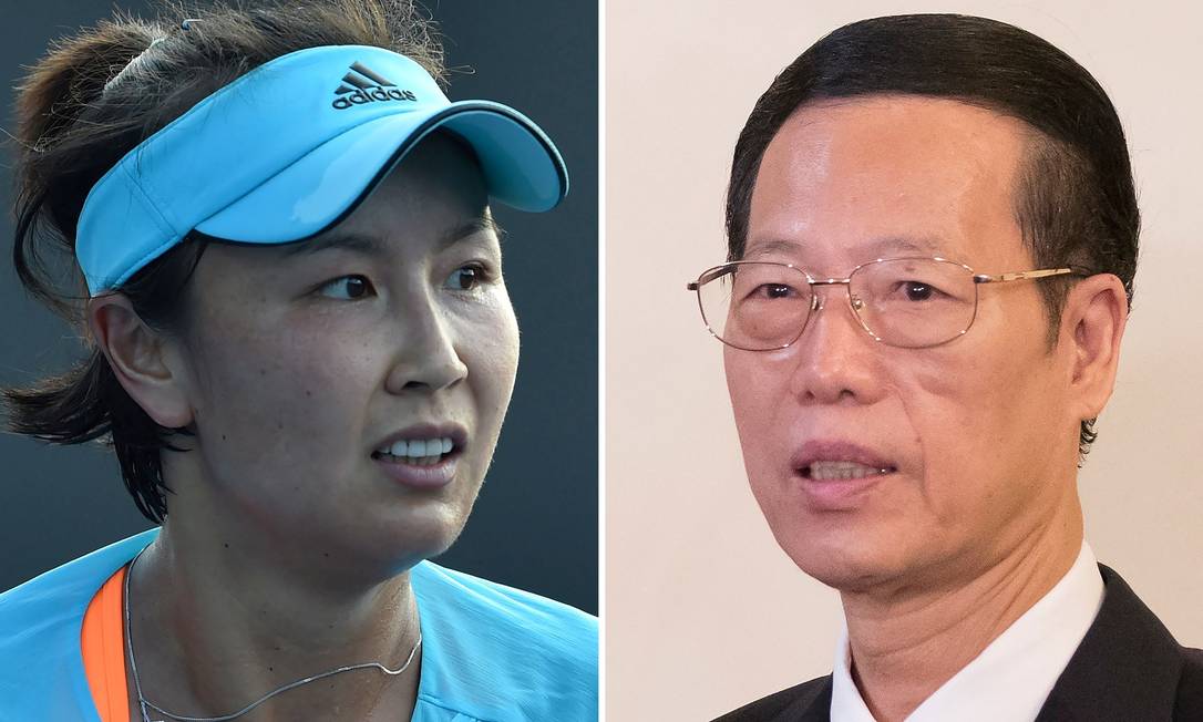 A tenista chinesa Peng Shuai (à esquerda) e o político Zhang Gaoli Foto: AFP