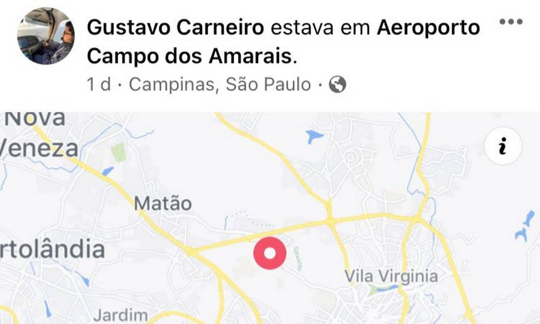 Postagem de Gustavo Carneiro horas antes de pilotar avião que desapareceu em Paraty Foto: Reprodução