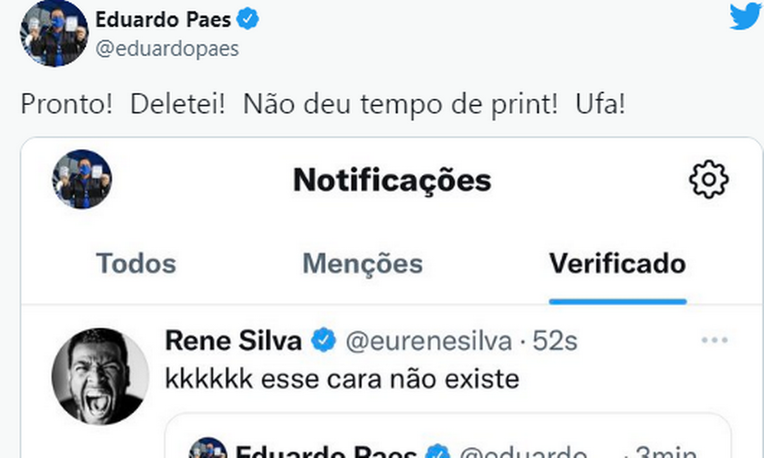 Post do prefeito vascíano Eduardo Paes comemorando o gol do Flamengo Foto: Reprodução
