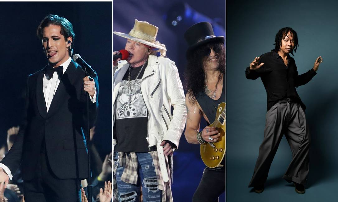 Måneskin, Guns N' Roses e Djavan estarão no line-up do Rock in Rio 2022 Foto: REUTERS/Mario Anzuoni; Márcio Alves/Agência O Globo; Divulgação/Leo Aversa