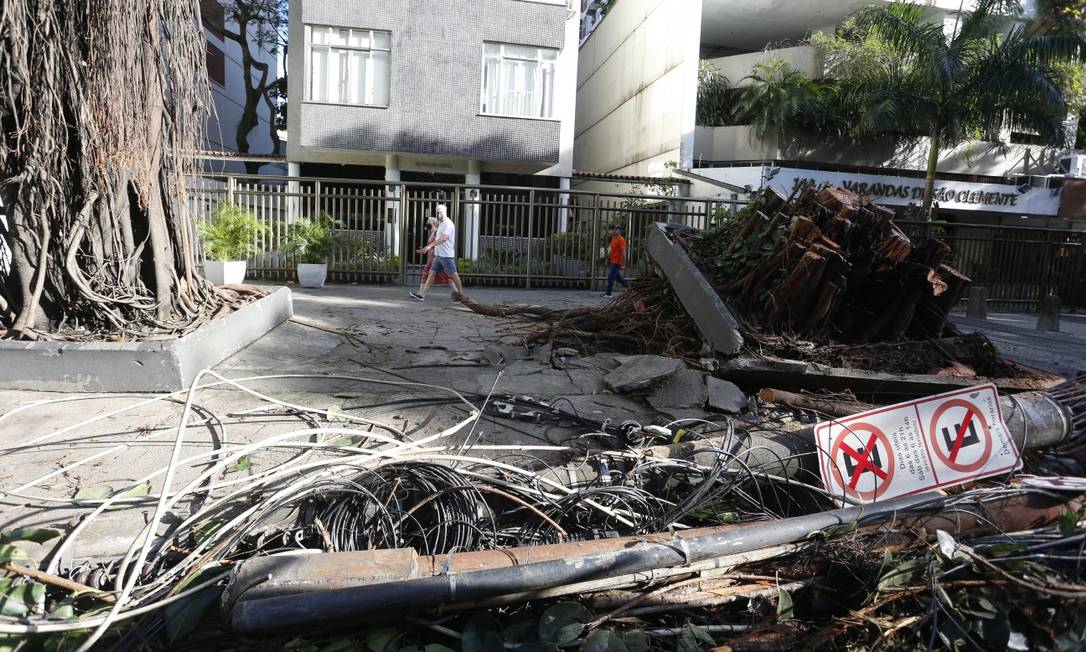 Botafogo, na Zona Sul do Rio, teve queda de árvores em várias vias Foto: Fabiano Rocha / Agência O Globo