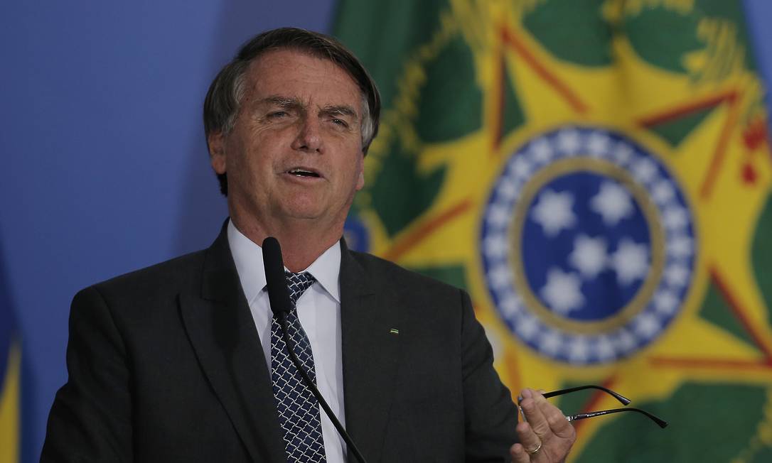O presidente Jair Bolsonaro, durante cerimônia no Palácio do Planalto Foto: Cristiano Mariz/Agência O Globo/07-11-2021