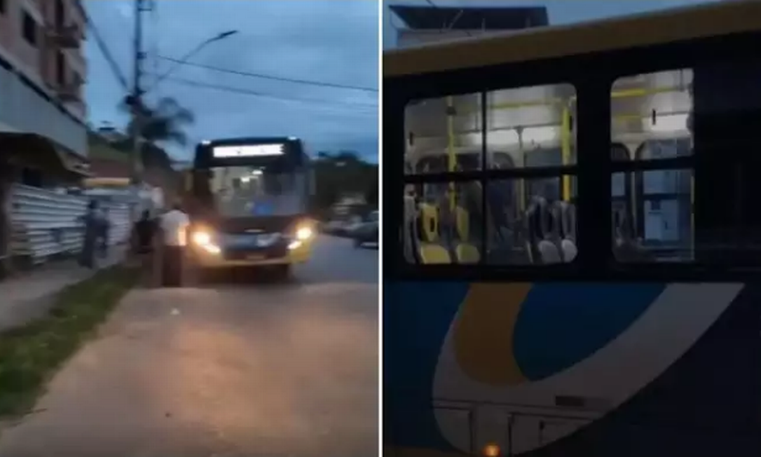 O ônibus parado no local onde ocorreu o assassinato Foto: Redes sociais / Reprodução