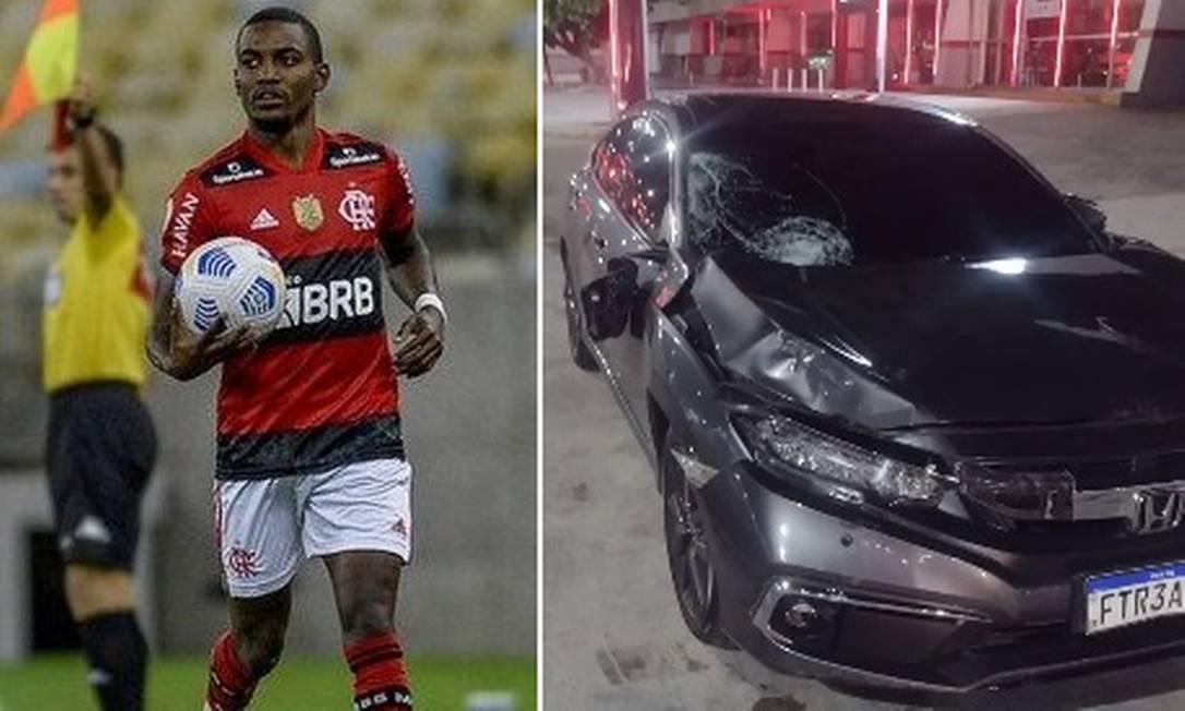 Ramon e o carro que dirigia no momento do acidente com ciclista Foto: Marcelo Cortes / Flamengo e Reprodução