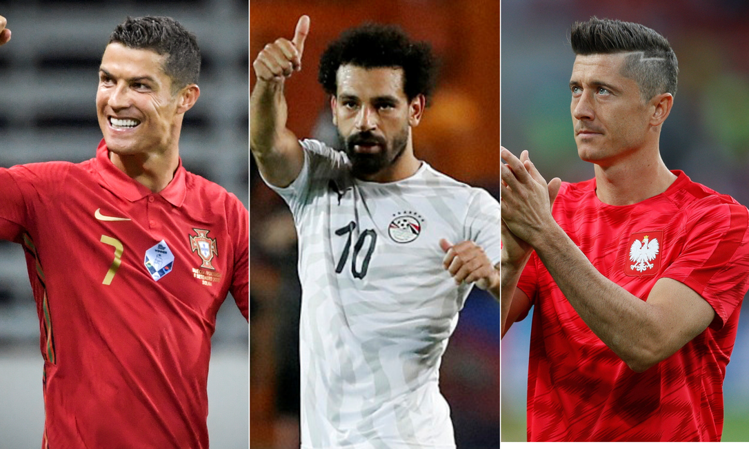 Cristiano Ronaldo, Salah e Lewandowski Foto: Montagem sobre fotos de AFP