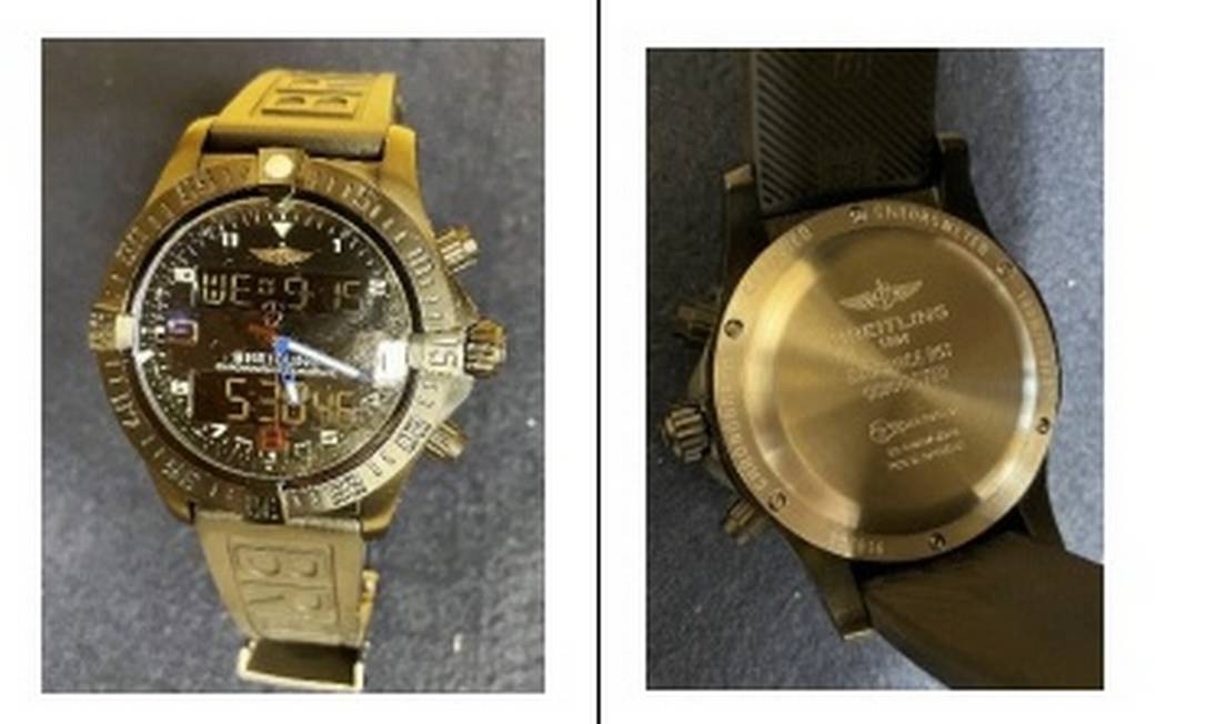 Relógios da coleção de Mauricio Demetrio apreendidos; dezenas deles eram falsas. O da primeira fileira é verdadeiro, diz perito Foto: Reprodução