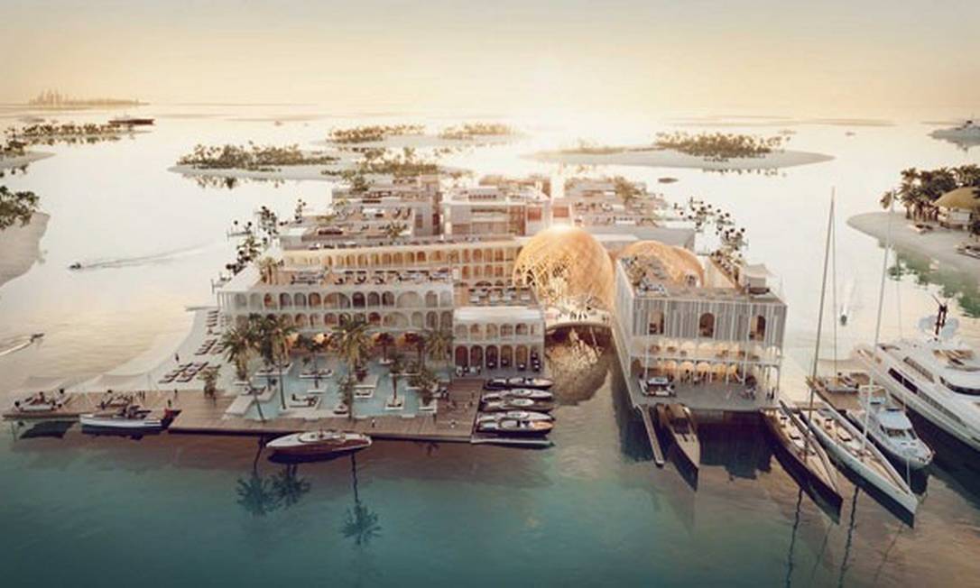 O Floating Lido, hotel flutuante com mais de 400 quartos inspirado em Veneza que está sendo desenvolvido em Dubai Foto: Reprodução