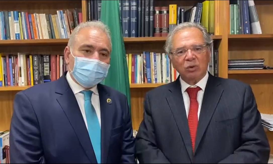 O ministro da Saúde, Marcelo Queiroga, e o ministro da Economia, Paulo Guedes Foto: Reprodução
