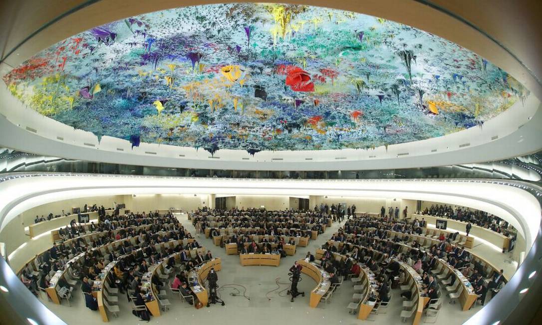 Sessão do Conselho de Direitos Humanos durante o discurso da Alta Comissária das Nações Unidas para os Direitos Humanos, Michelle Bachelet, em Genebra, na Suíça Foto: Denis Balibouse / Reuters / 27-2-2020