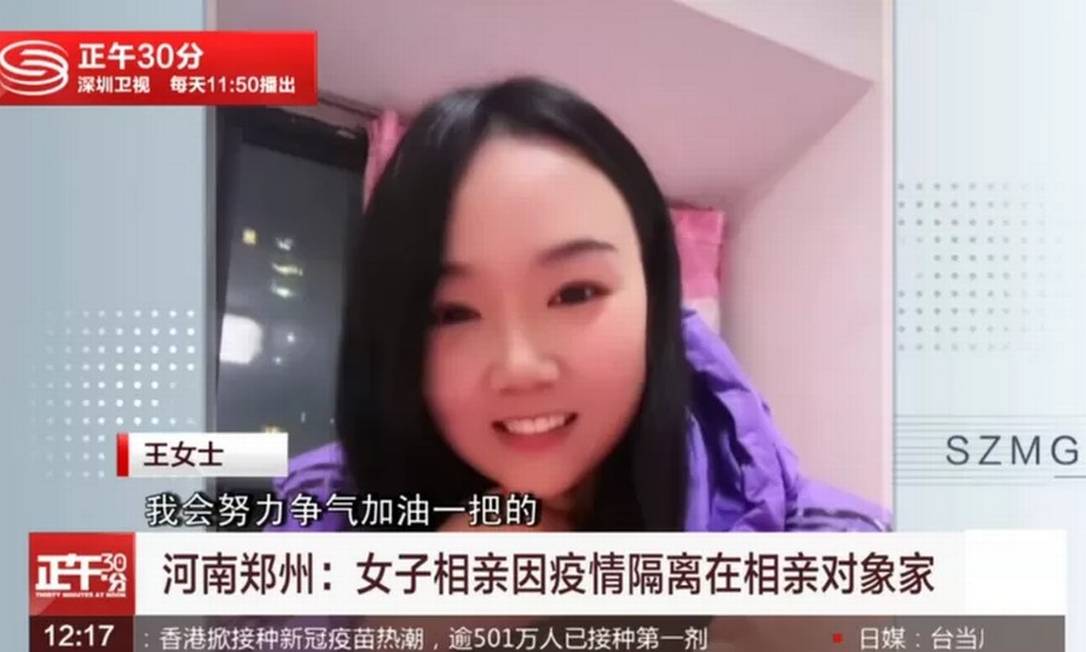 Wang ficou presa na casa de 'date' durante primeiro encontro após cidade chinesa entrar em quarentena Foto: Reprodução / Shenzhen TV