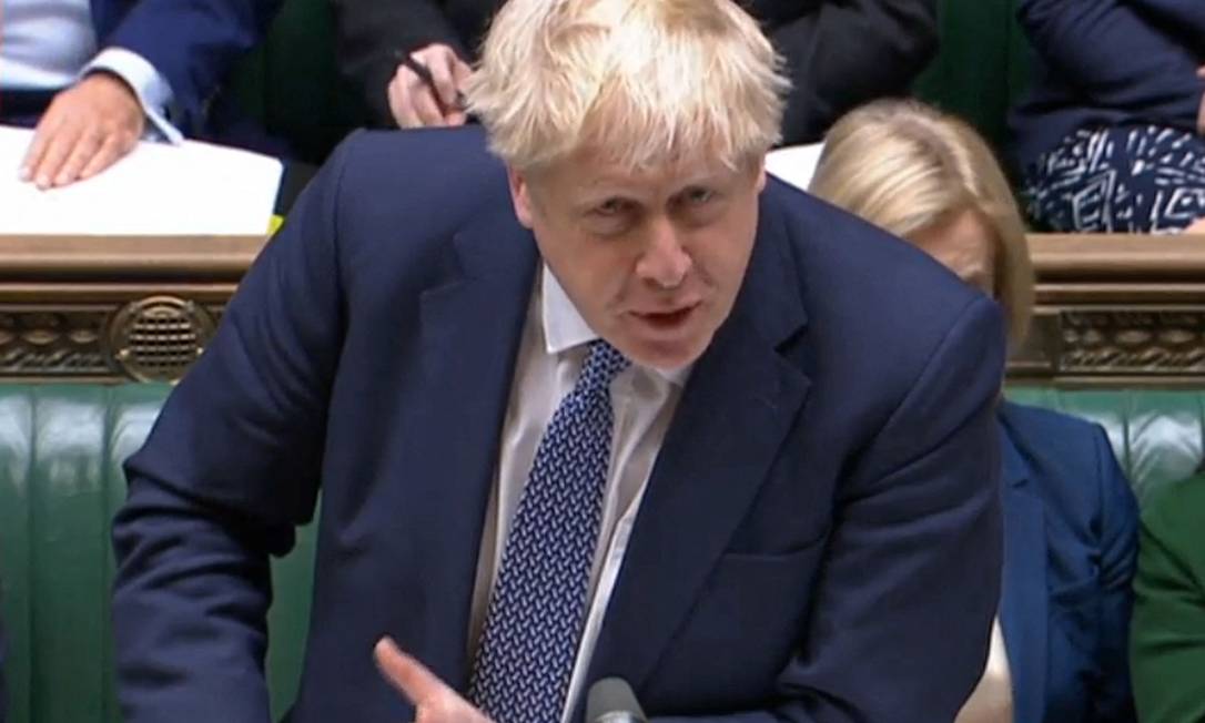 Primeiro-ministro britânico, Boris Johnson durante discurso no Parlamento, em Londres Foto: - / AFP