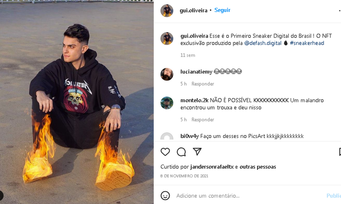 Influencer Gui Oliveira comprou um tênis em NFT e repercutiu na web Foto: Instagram / Reprodução