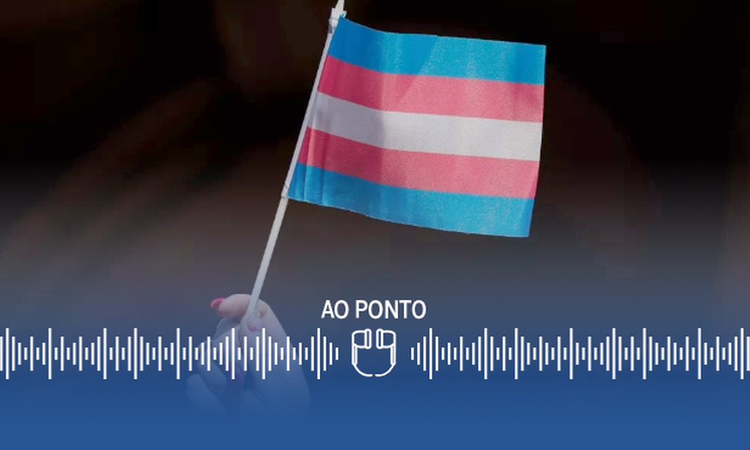 Pessoa segura bandeira do movimento trans Foto: Arte