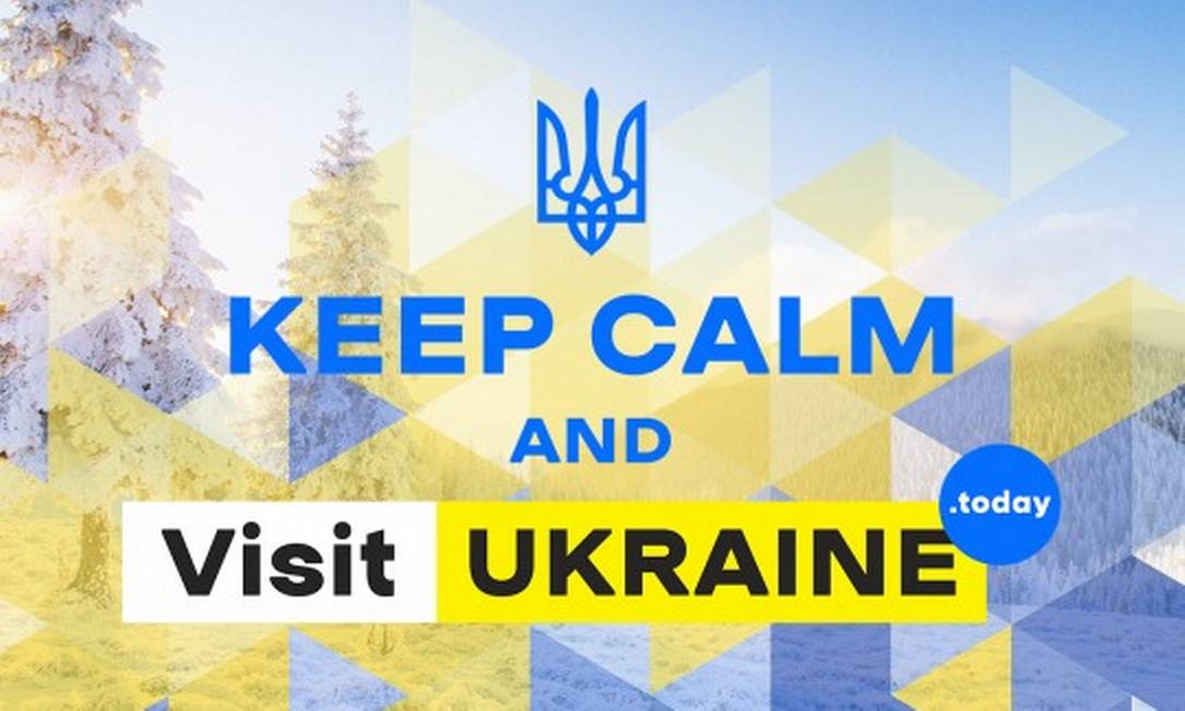 'Fique calmo e visite a Ucrânia', convida o site de seguros VisitUkraine.today Foto: Reprodução