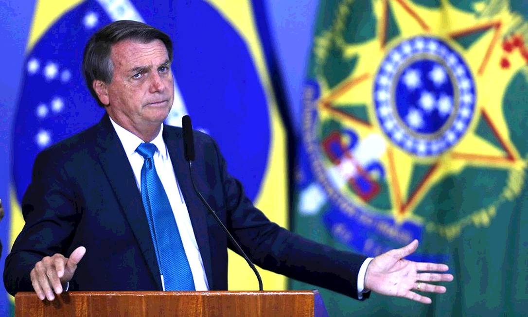 O presidente Jair Bolsonaro, durante cerimônia no Palácio do Planalto Foto: Cristiano Mariz/Agência O Globo/10-02-2022
