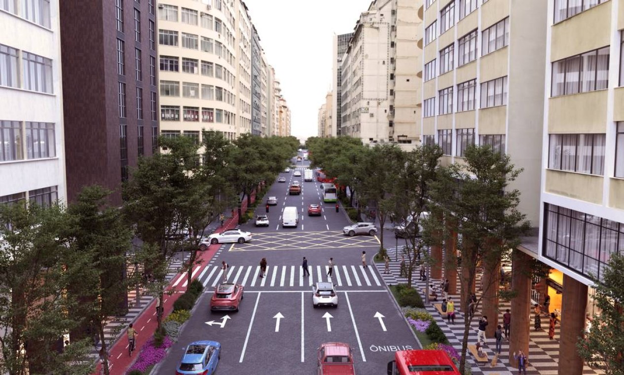 As pistas da Avenida Amaral Peixoto serão estreitadas para a construção de canteiros com árvores Foto: Divulgação / Prefeitura de Niteroi