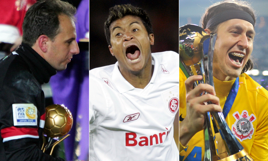 Rogério Ceni, Gabiru e Cássio: campeões mundiais Foto: Montagem com fotos de AFP e Reuters