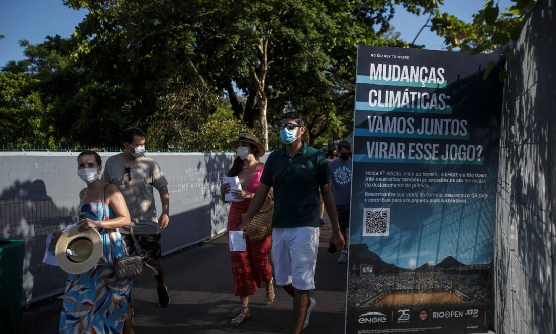 Totens espalhados pelo Rio Open destacam o compromisso com a sustentabilidade, agenda praticamente obrigatória em grandes eventos Foto: Alexandre Cassiano
