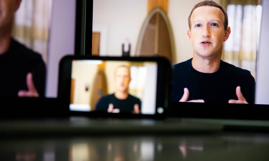 Mark Zuckerberg, CEO do Facebook Inc., durante o evento virtual Facebook Connect, onde a empresa anunciou seu rebranding como Meta, em Nova York, EUA, outubro de 2021 Foto: Michael Nagle / Bloomberg
