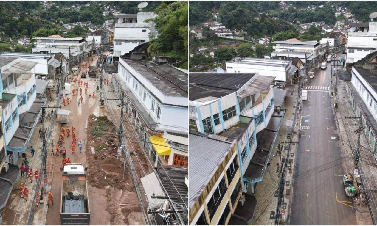 Presidente da Comlurb, Flávio Lopes, publicou em seu Twitter foto de antes e depois da limpeza da Rua Teresa Foto: Divulgação / Comlurb