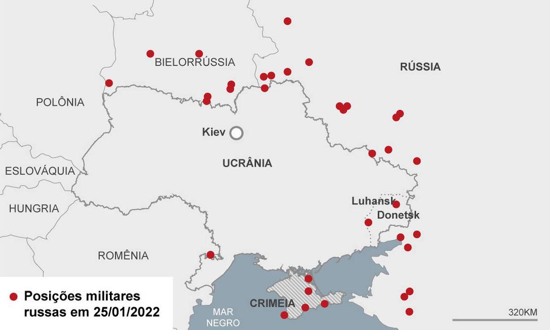 Como as tropas russas se aproximaram da Ucrânia Foto: Editoria de Arte